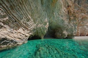 Rocks of Paradise beach near Paleokastritsa from the Ionian island Corfu, Greece